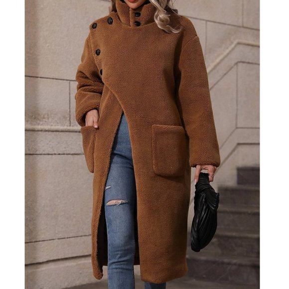 brown teddy faux fur coat jacket - Picture 4 of 6